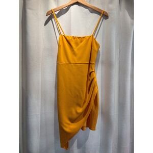 Blue Blush Mustard Yellow Asymmetrical Ruched Mini Dress Womens Large Cocktail